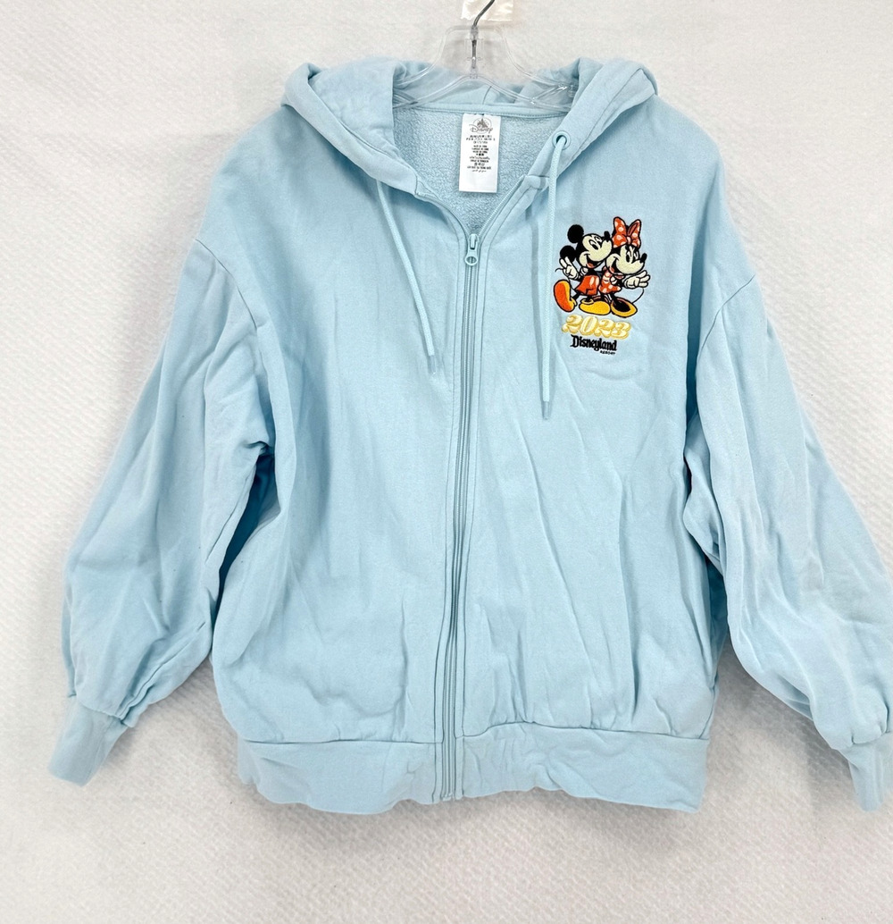 Disneyland Resort 2023 Blue Mickey Minnie Embroidered Full Zip Hoodie Sz L